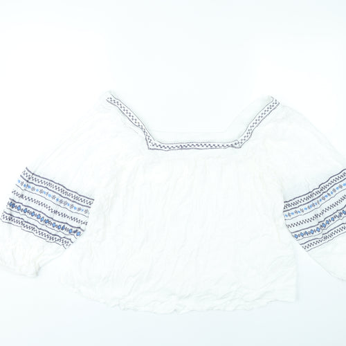 Figleaves Women’s White Embroidered Peasant Blouse Size 14
