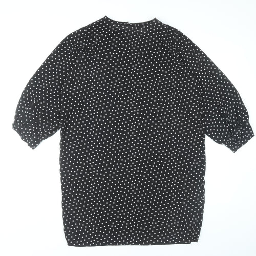 Boohoo Women Black Polka Dot Shift Dress Size 12 Puff Sleeve