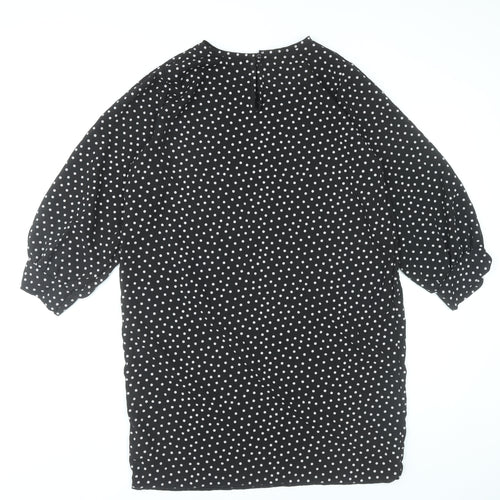 Boohoo Women Black Polka Dot Shift Dress Size 12 Puff Sleeve