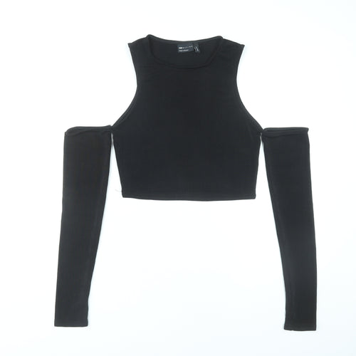 ASOS Design Women Black Size 12 Cropped Cold Shoulder Top