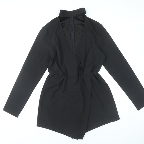 PrettyLittleThing Women's Black Size 10 Long Sleeve V-Neck Playsuit