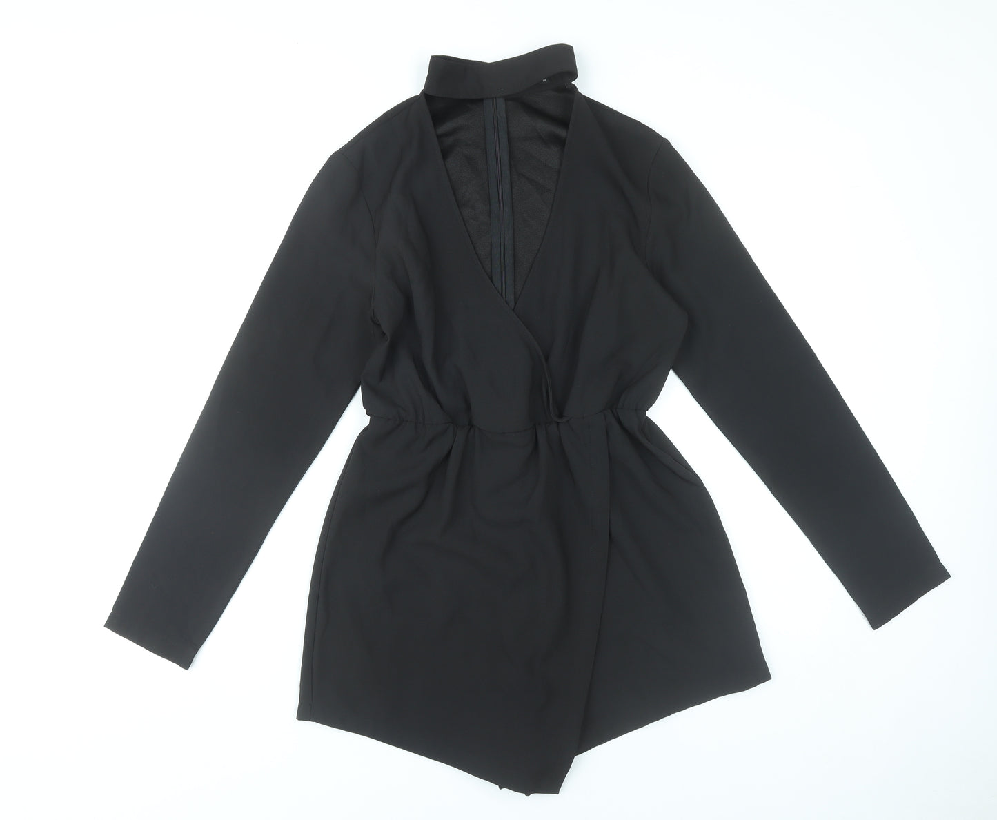 PrettyLittleThing Women's Black Size 10 Long Sleeve V-Neck Playsuit