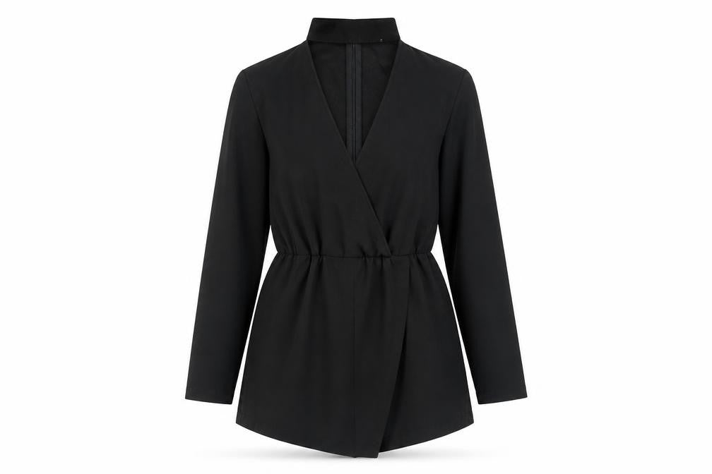 Front view of PRETTYLITTLETHING Women's Black, size 10, Long Sleeve V-Neck Playsuit