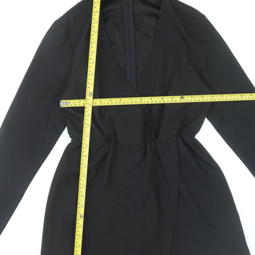 PrettyLittleThing Women's Black Size 10 Long Sleeve V-Neck Playsuit