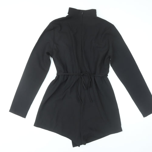 PrettyLittleThing Women's Black Size 10 Long Sleeve V-Neck Playsuit