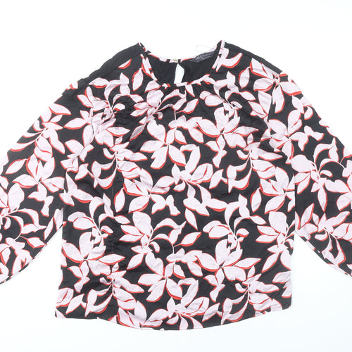 Marks and Spencer Women’s Black Floral Blouse Size 8 Long Sleeve