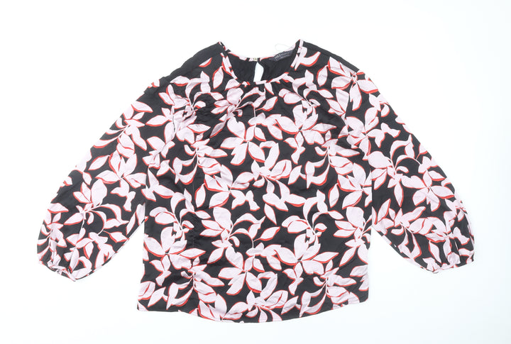Marks and Spencer Women’s Black Floral Blouse Size 8 Long Sleeve