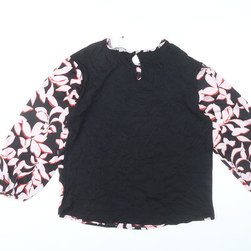 Marks and Spencer Women’s Black Floral Blouse Size 8 Long Sleeve