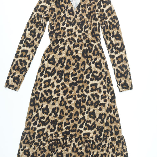 Marks and Spencer Women’s Brown Leopard Print Midi Wrap Dress Size 6