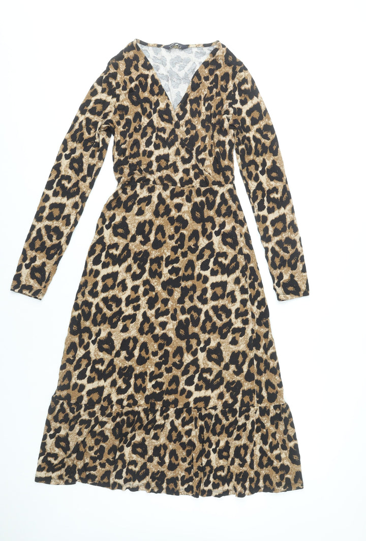 Marks and Spencer Women’s Brown Leopard Print Midi Wrap Dress Size 6