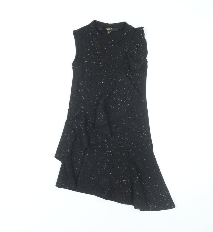 Cosmic Kids Girls Black Glitter Ruffle Party Dress 7 Years Sleeveless