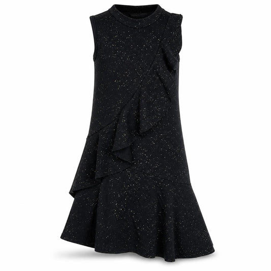 Cosmic Kids Girls Black Glitter Ruffle Party Dress 7 Years Sleeveless