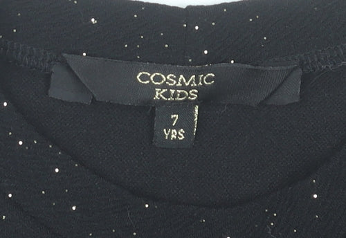 Cosmic Kids Girls Black Glitter Ruffle Party Dress 7 Years Sleeveless