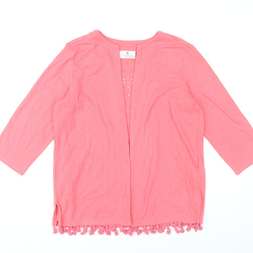 Quacker Factory Women’s Pink Fringe Tunic Blouse Size S 3/4 Sleeve