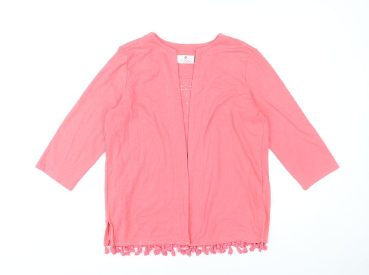 Quacker Factory Women’s Pink Fringe Tunic Blouse Size S 3/4 Sleeve