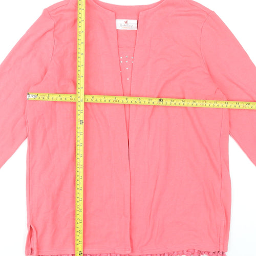 Quacker Factory Women’s Pink Fringe Tunic Blouse Size S 3/4 Sleeve