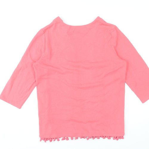Quacker Factory Women’s Pink Fringe Tunic Blouse Size S 3/4 Sleeve