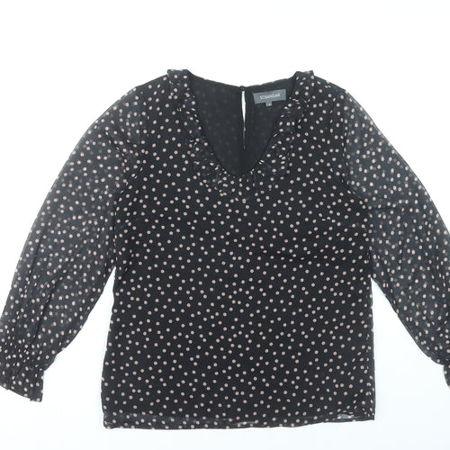 Sosandar Women’s Black Polka Dot Ruffle Blouse Size 6