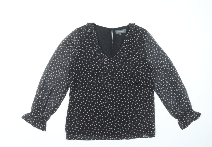 Sosandar Women’s Black Polka Dot Ruffle Blouse Size 6