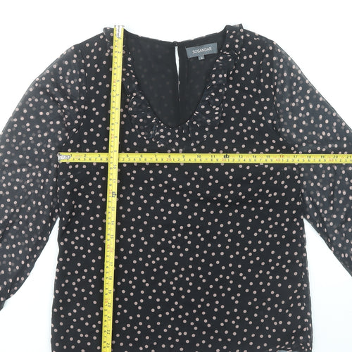 Sosandar Women’s Black Polka Dot Ruffle Blouse Size 6
