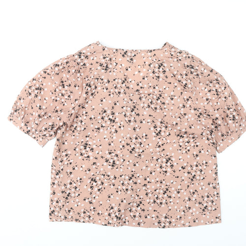 New Look Women’s Pink Floral Blouse UK 12 V-Neck Puff Sleeve Tunic
