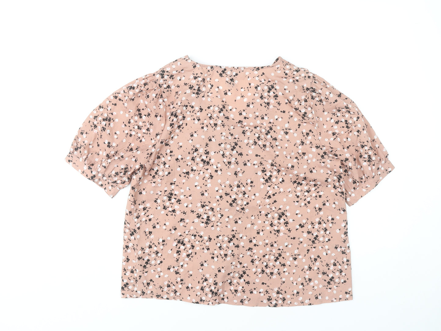 New Look Women’s Pink Floral Blouse UK 12 V-Neck Puff Sleeve Tunic