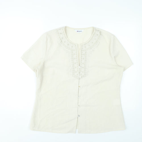 Damart Women’s Beige Embroidered Tunic Blouse Size 18 Short Sleeve