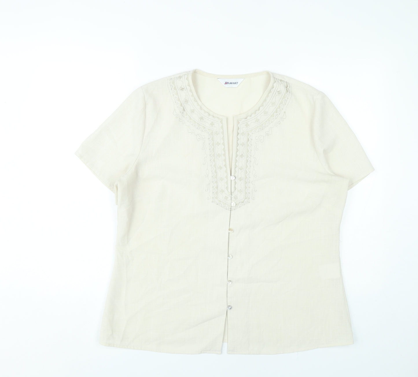 Damart Women’s Beige Embroidered Tunic Blouse Size 18 Short Sleeve