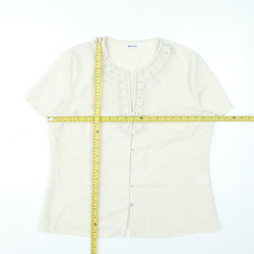 Damart Women’s Beige Embroidered Tunic Blouse Size 18 Short Sleeve
