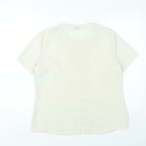 Damart Women’s Beige Embroidered Tunic Blouse Size 18 Short Sleeve