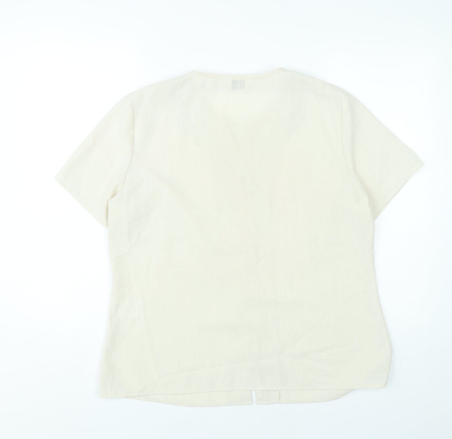 Damart Women’s Beige Embroidered Tunic Blouse Size 18 Short Sleeve