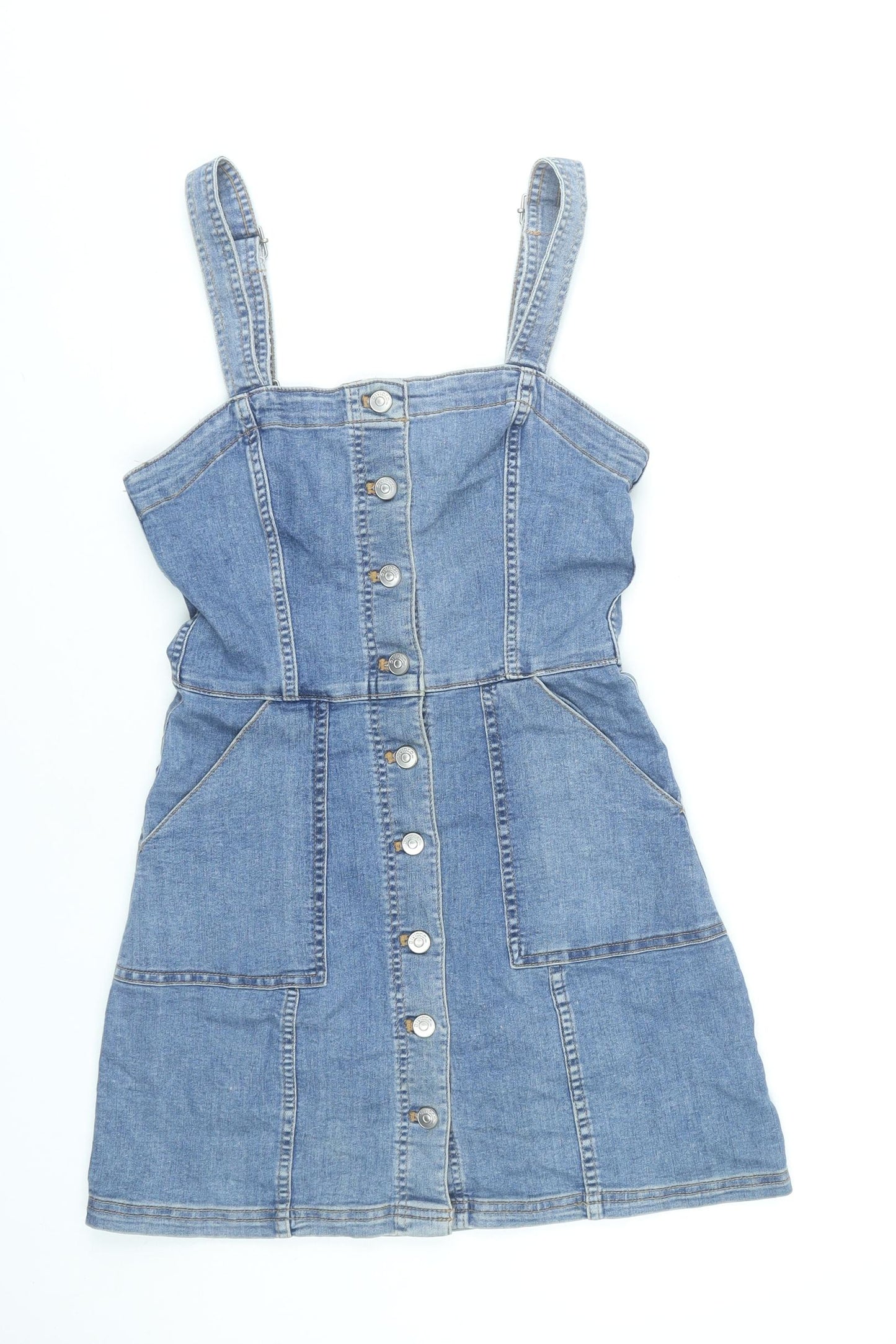 DIVIDED Womens Blue Denim Pinafore Mini Dress Size 10