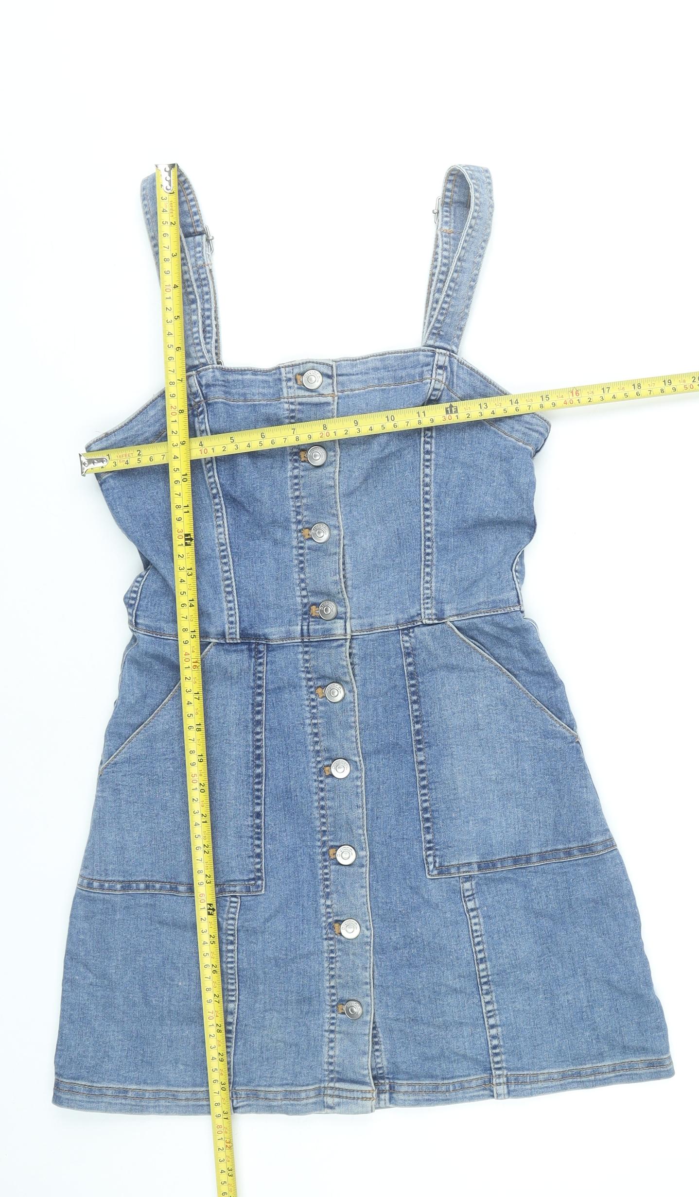 DIVIDED Womens Blue Denim Pinafore Mini Dress Size 10