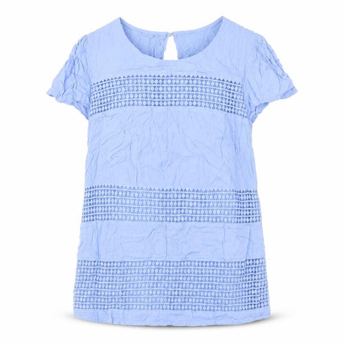 Oasis Women’s Blue Crochet Tunic Blouse Size 10 Short Sleeve