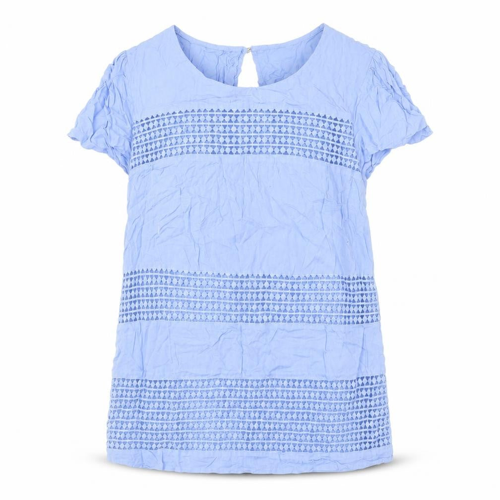 Oasis Women’s Blue Crochet Tunic Blouse Size 10 Short Sleeve