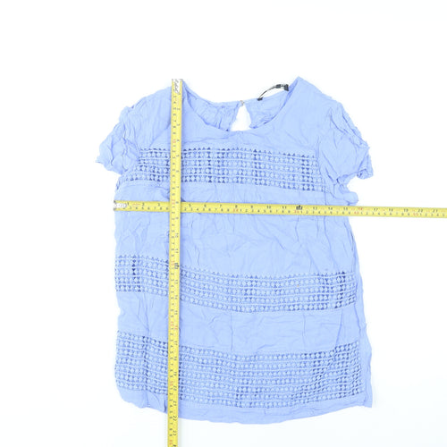 Oasis Women’s Blue Crochet Tunic Blouse Size 10 Short Sleeve