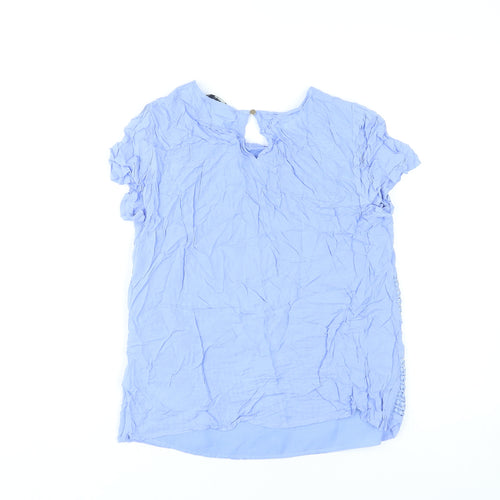 Oasis Women’s Blue Crochet Tunic Blouse Size 10 Short Sleeve