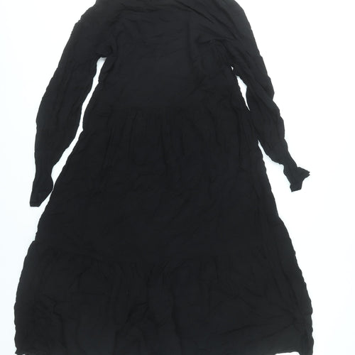 Finery Women Black Viscose Midi A-Line Dress UK 10 Long Sleeve