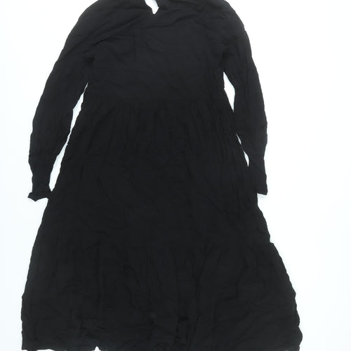 Finery Women Black Viscose Midi A-Line Dress UK 10 Long Sleeve