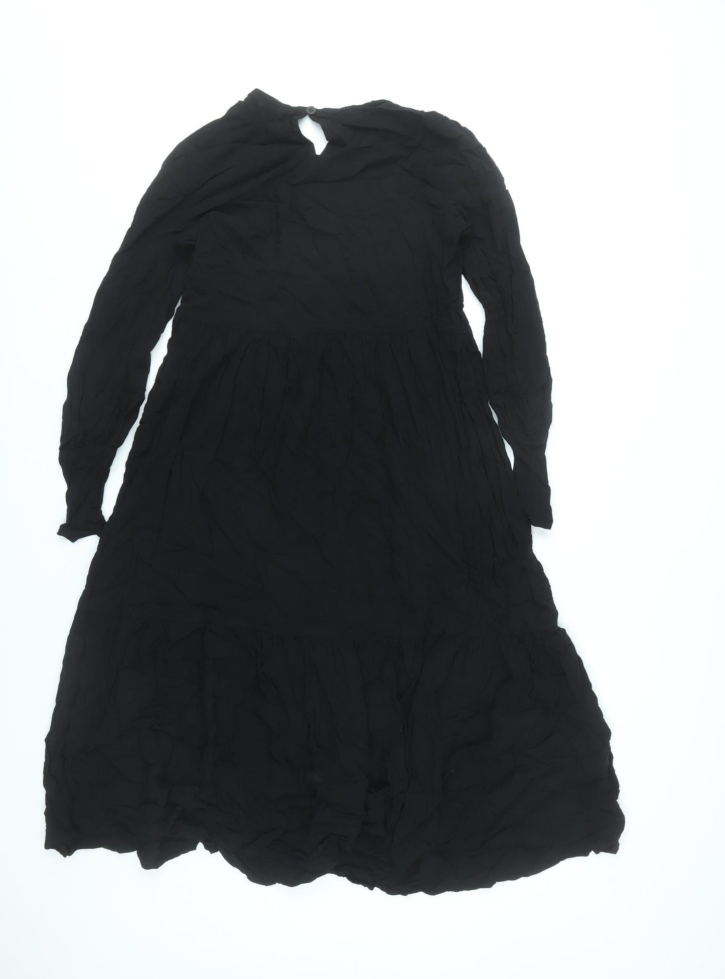 Finery Women Black Viscose Midi A-Line Dress UK 10 Long Sleeve
