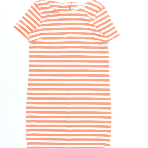 Vila Women Orange White Striped Sheath Dress XS Short Sleeve