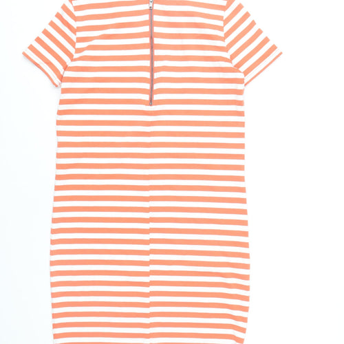 Vila Women Orange White Striped Sheath Dress XS Short Sleeve