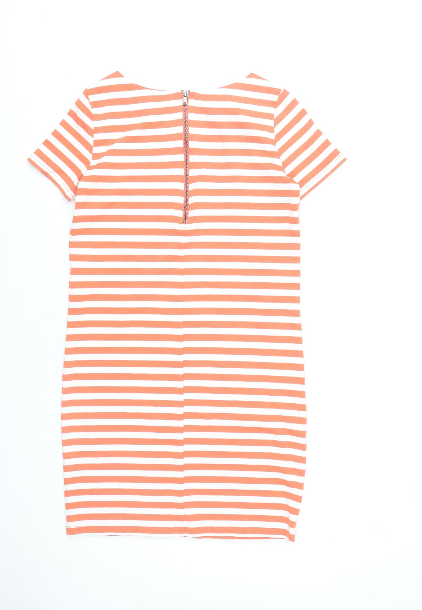 Vila Women Orange White Striped Sheath Dress XS Short Sleeve