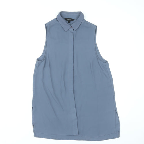 New Look Women’s Blue Sleeveless Collared Blouse Size 8