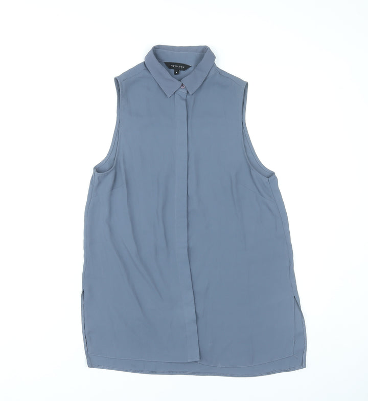 New Look Women’s Blue Sleeveless Collared Blouse Size 8