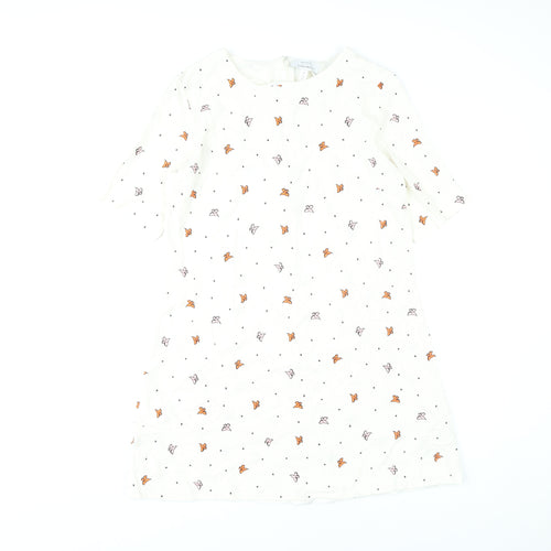 & Other Stories Women White Butterfly Embroidered Shift Dress Size 10
