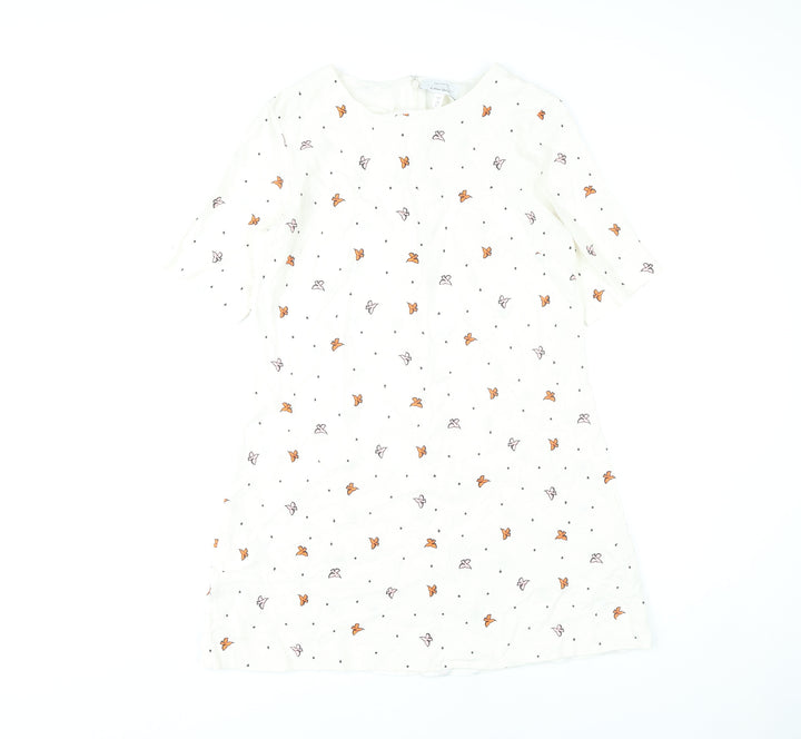 & Other Stories Women White Butterfly Embroidered Shift Dress Size 10