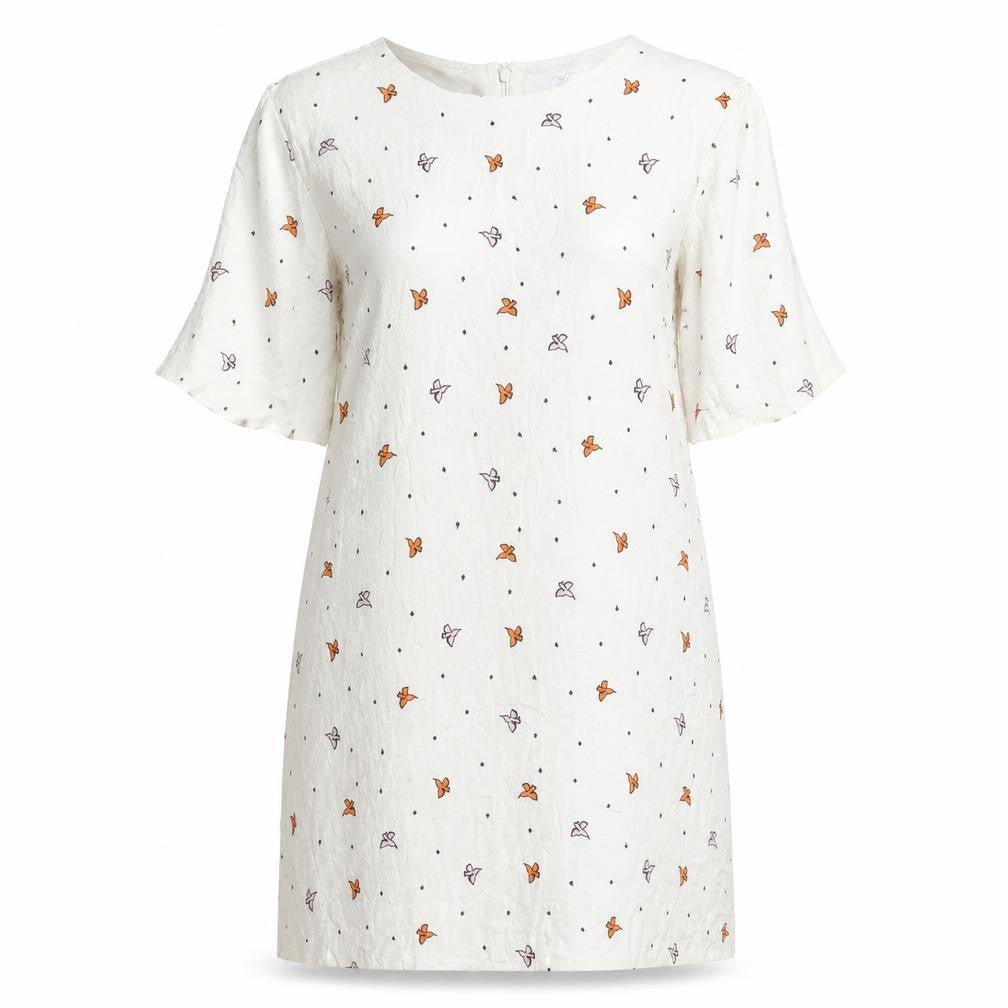 & Other Stories Women White Butterfly Embroidered Shift Dress Size 10