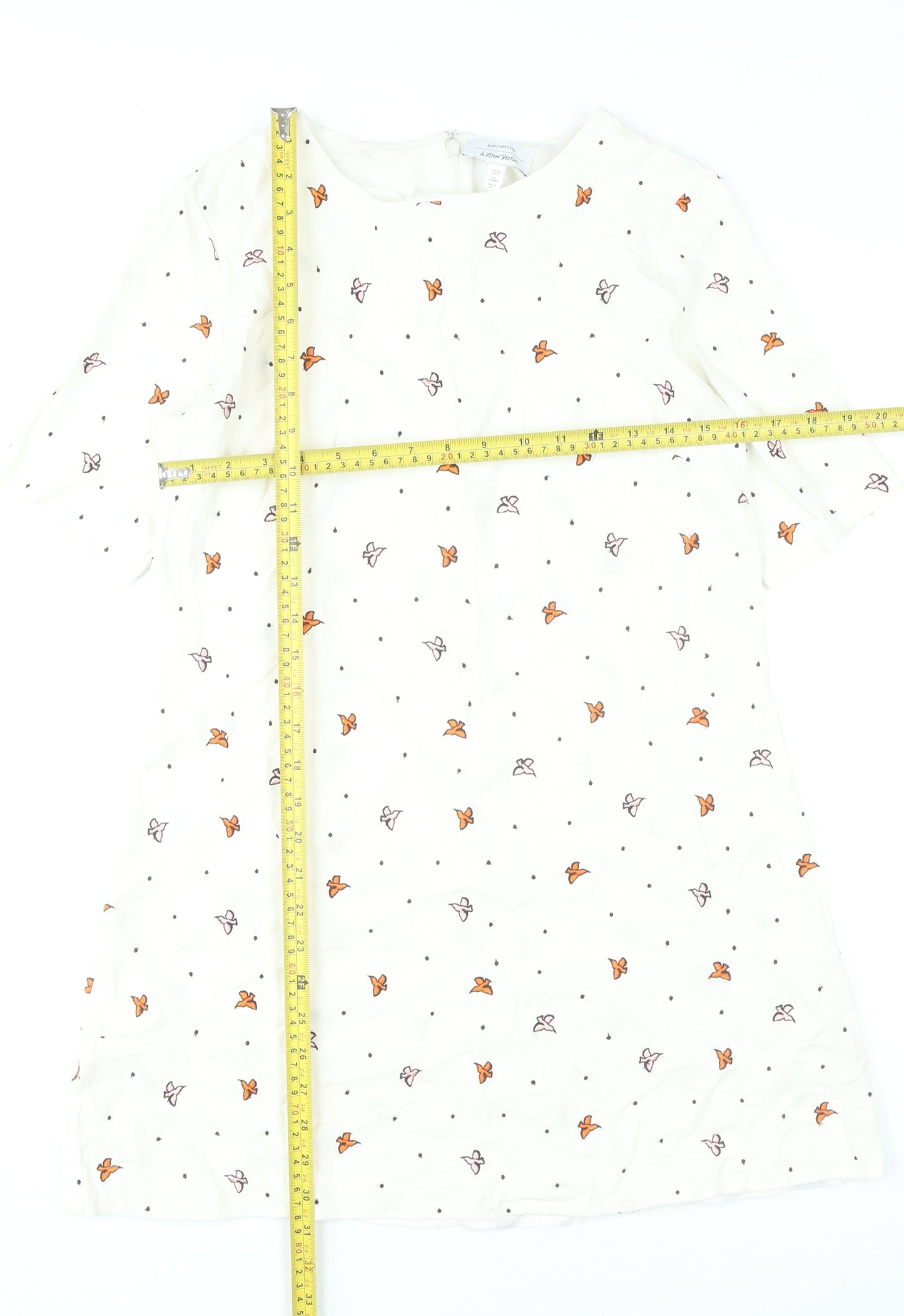 & Other Stories Women White Butterfly Embroidered Shift Dress Size 10