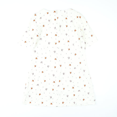 & Other Stories Women White Butterfly Embroidered Shift Dress Size 10
